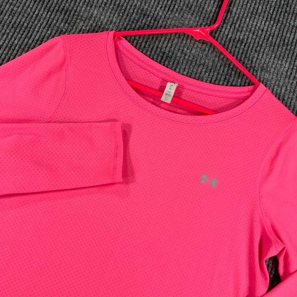 Under Armour HeatGear Shirt Womens Small Pink Long Sleeve Athletic Training Acti